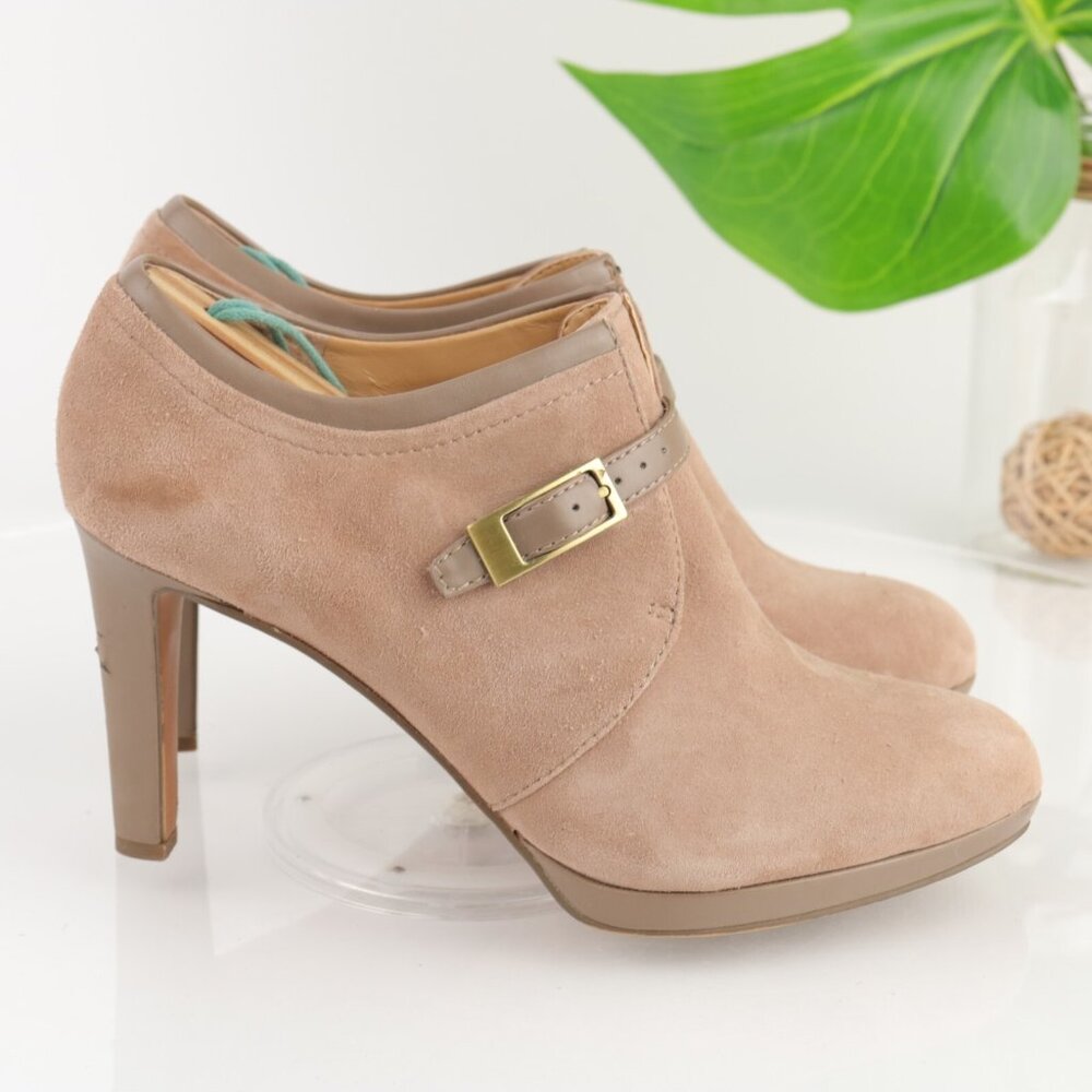 Franco Sarto Womens Serene Boot Size 8.5 Nude Tan Suede High Heel Elegant Bootie